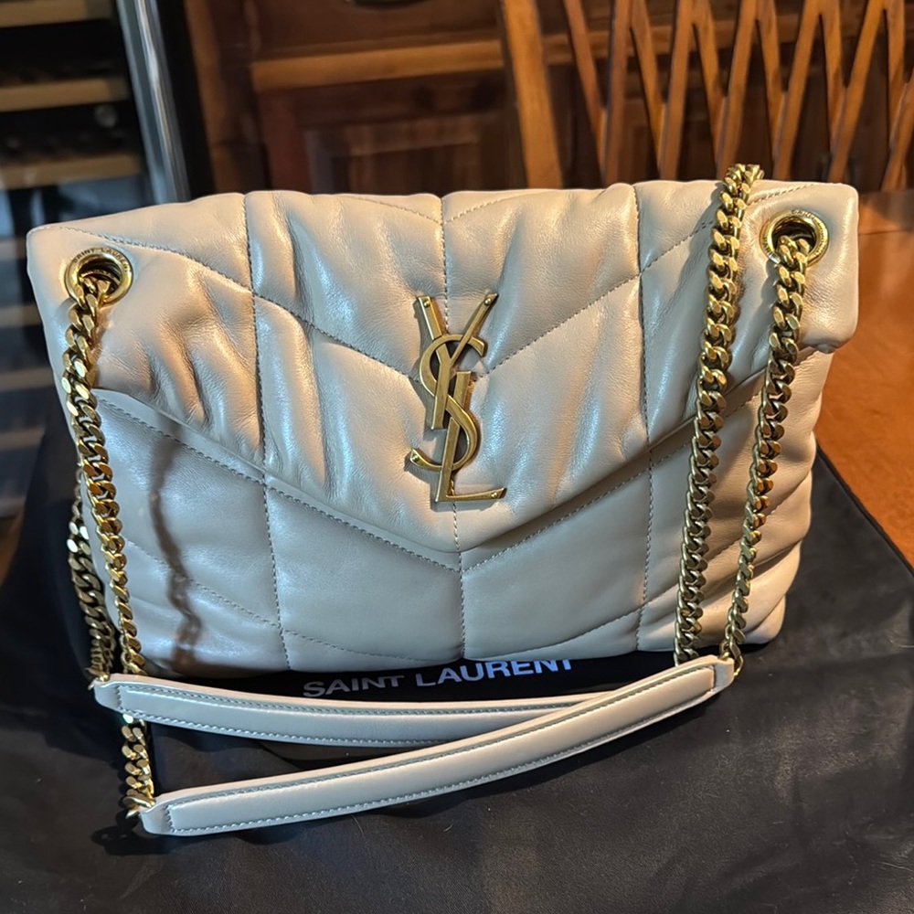 Saint Laurent Cream and Gold Quilted Shoulder Bag